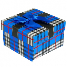 Pudełko na zegarek - kokardka - kratka szkocka - niebieskie-82775