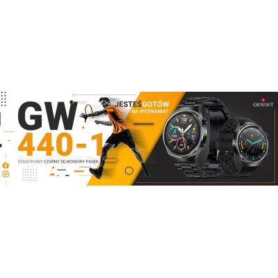 Smartwatch Giewont GW440-1 Czarny + Pasek Czarny Silikonowy-84733