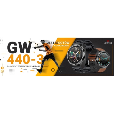 Smartwatch Giewont GW440-3 Czarny + Pasek Brązowy Skórzany-84765
