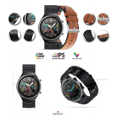 Smartwatch Giewont GW440-3 Czarny + Pasek Brązowy Skórzany-84766