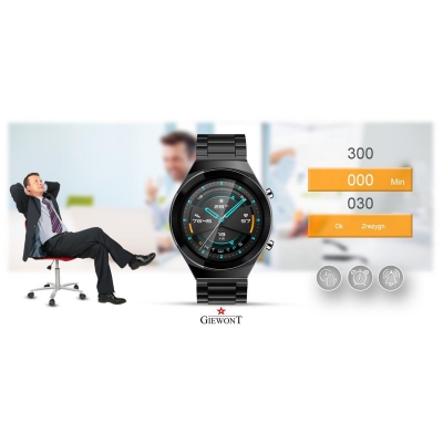 Smartwatch Giewont GW440-3 Czarny + Pasek Brązowy Skórzany-84772