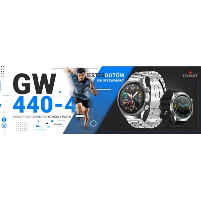 Smartwatch Giewont GW440-4 Srebrny + Pasek Czarny Silikonowy-84781