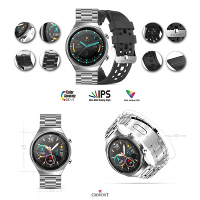 Smartwatch Giewont GW440-4 Srebrny + Pasek Czarny Silikonowy-84782