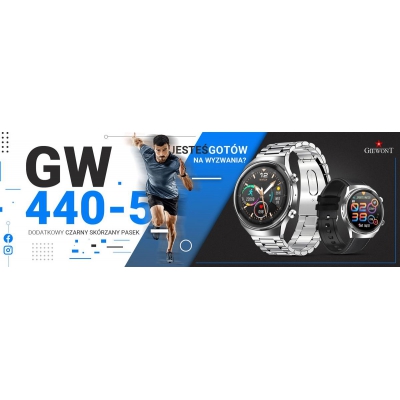 Smartwatch Giewont GW440-5 Srebrny + Pasek Czarny Skórzany-84797