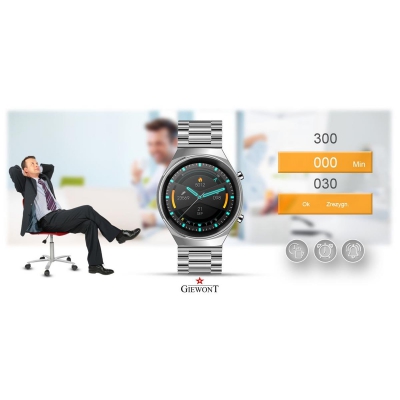 Smartwatch Giewont GW440-5 Srebrny + Pasek Czarny Skórzany-84804