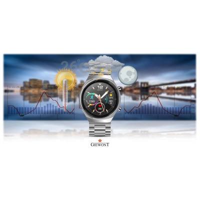 Smartwatch Giewont GW440-5 Srebrny + Pasek Czarny Skórzany-84808