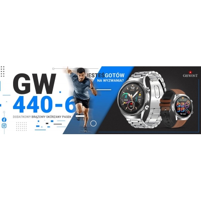 Smartwatch Giewont GW440-6 Srebrny + Pasek Brązowy Skórzany-84813
