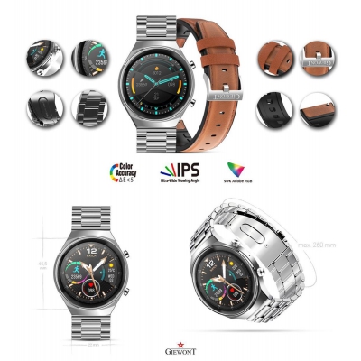 Smartwatch Giewont GW440-6 Srebrny + Pasek Brązowy Skórzany-84814