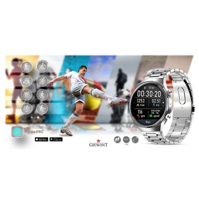 Smartwatch Giewont GW440-6 Srebrny + Pasek Brązowy Skórzany-84818