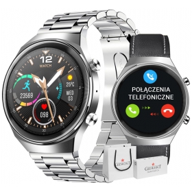 Smartwatch Giewont GW440-5 Srebrny + Pasek Czarny Skórzany-85230